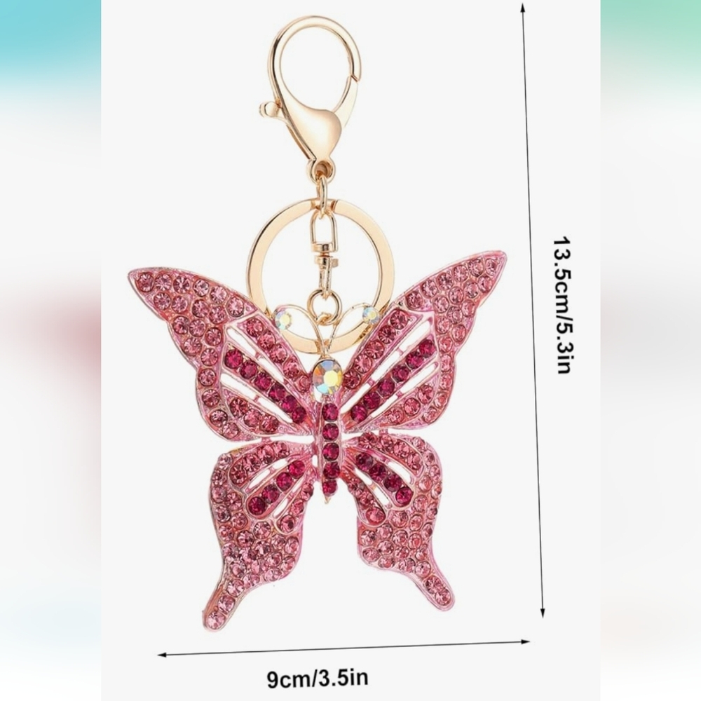 Butterfly Rhinestone Keychain Pink - Picture 2 of 5